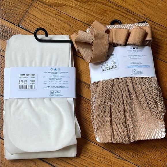 NWT Urban Outfitters Cream and Nude Sparkle Fishnet Tights Set - Picture 2 of 4